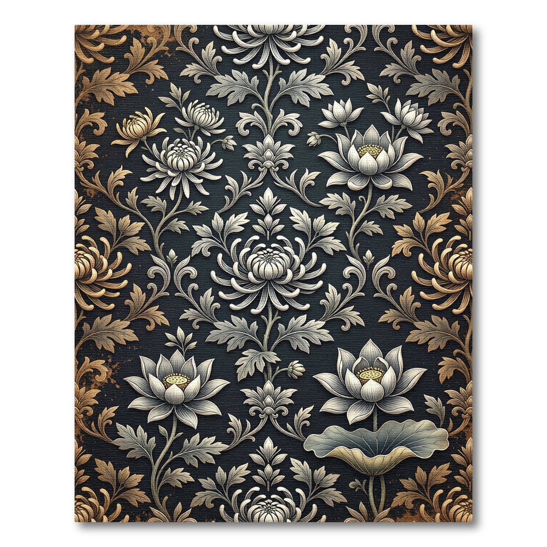 Antique Gold Floral Lotus Arrangement Rug