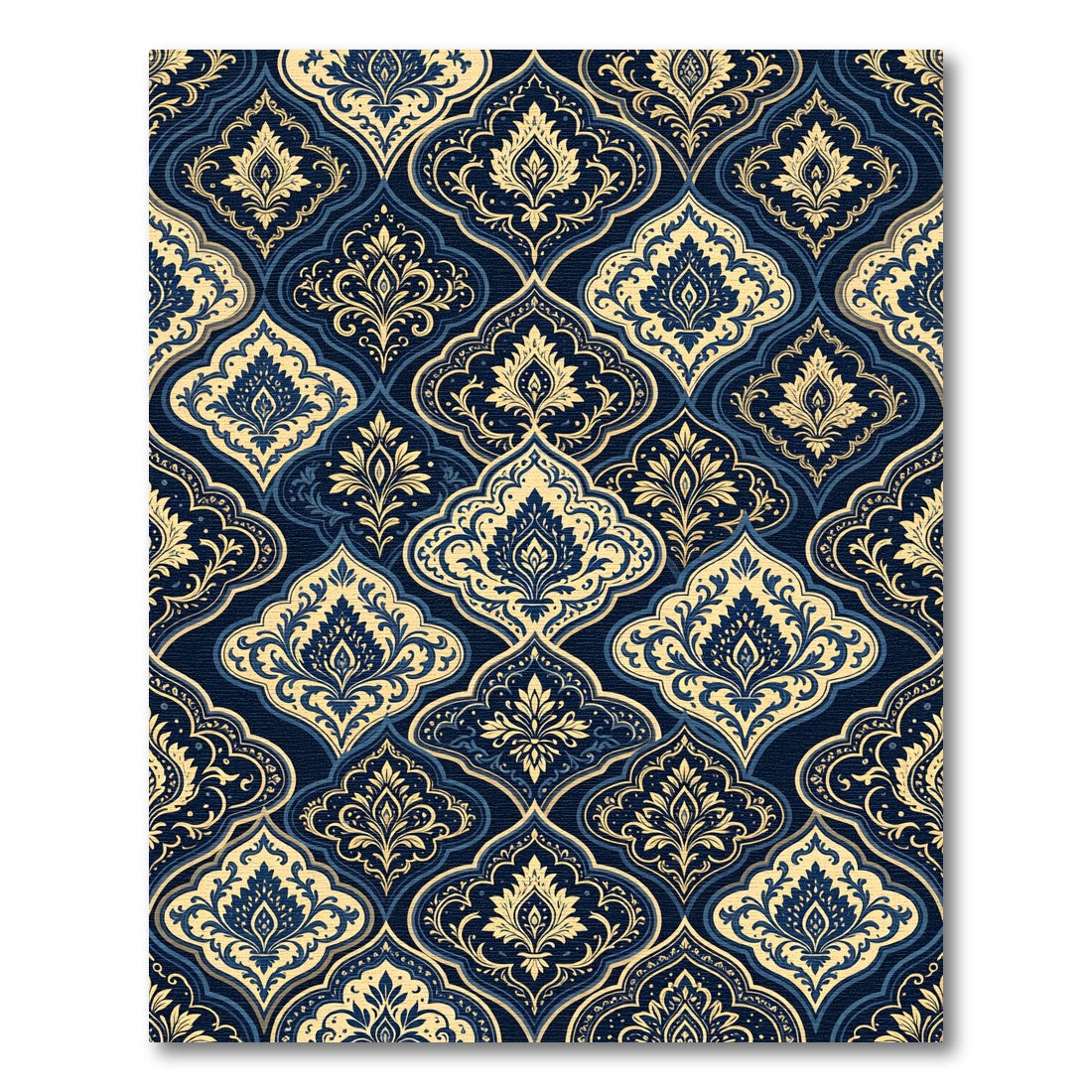 Elegant Navy Gold Ornate Damask Rug