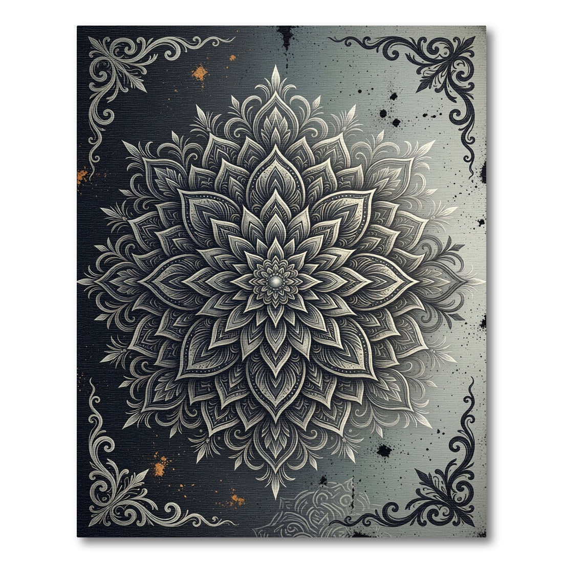 Ethereal Silver Mandala Floral Art Rug