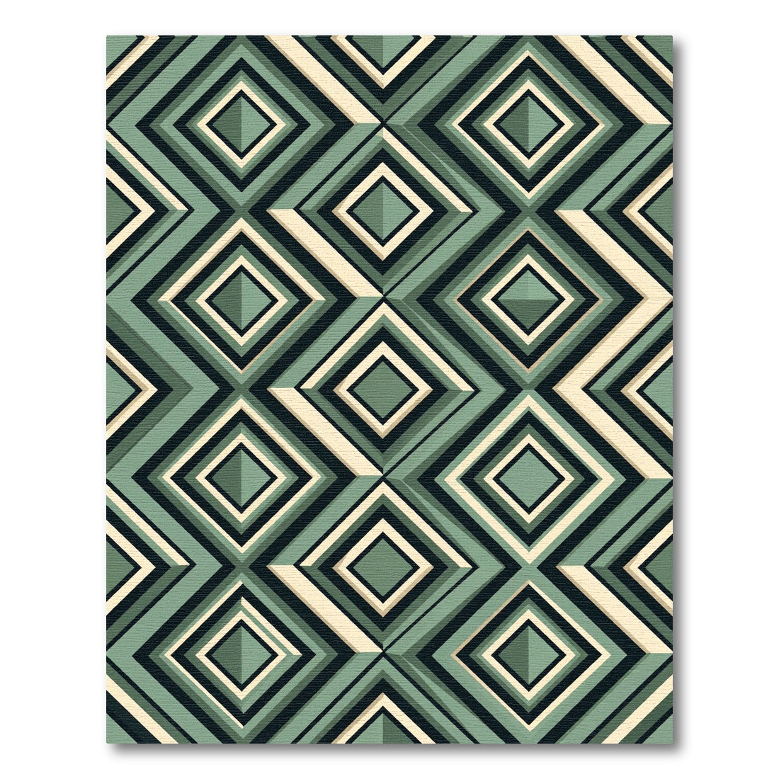 Sage Green Geometric Layered Diamond Rug