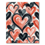 Bold Coral Black Heart Brushstroke Rug