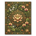 Earthy Gold Lotus Orchid Botanical Tapestry Rug
