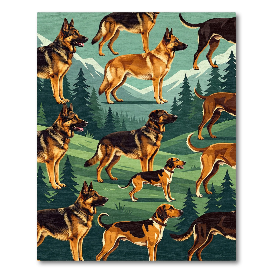 Majestic German Shepherd Mountain Forest Scene Rug