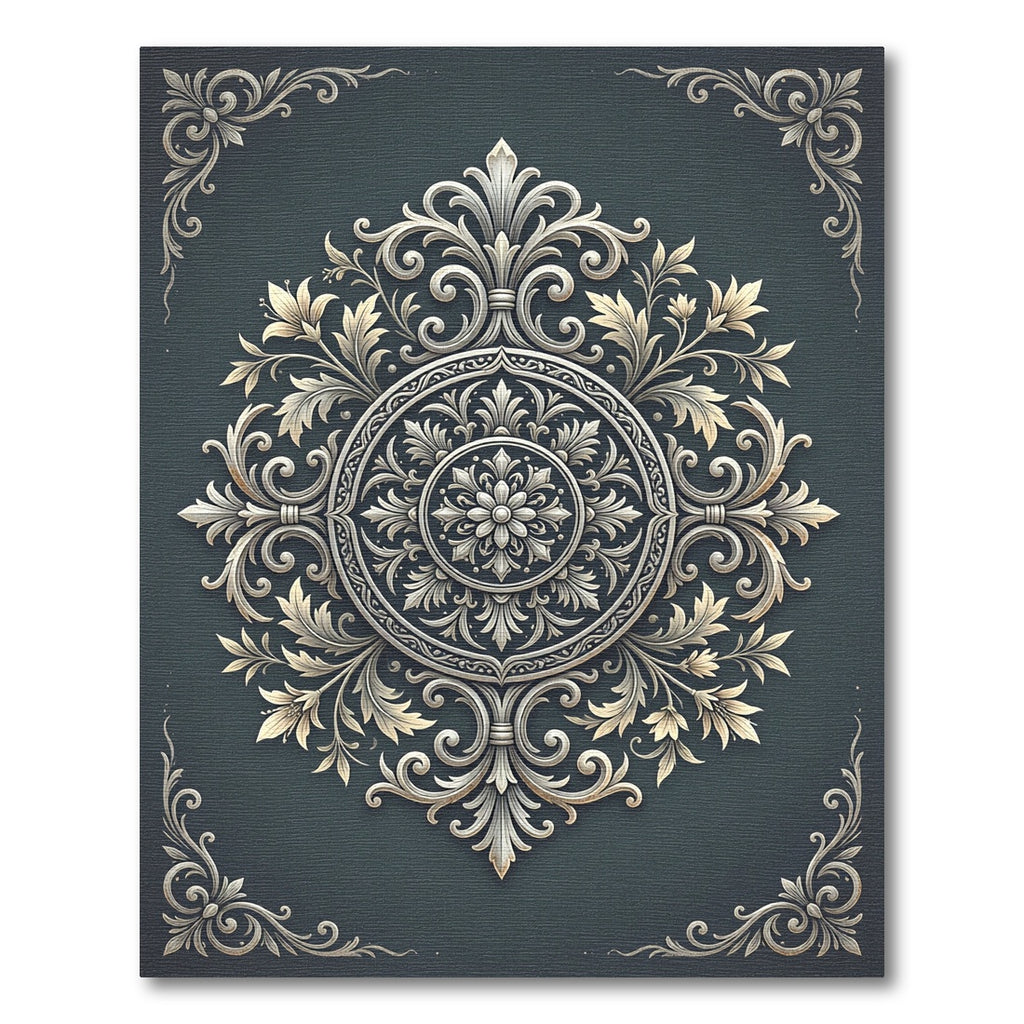 Elegant Slate Gray Filigree Medallion Rug