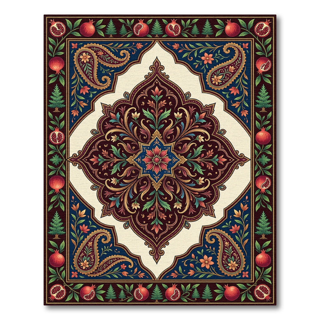 Ornate Pomegranate Paisley Floral Medallion Rug