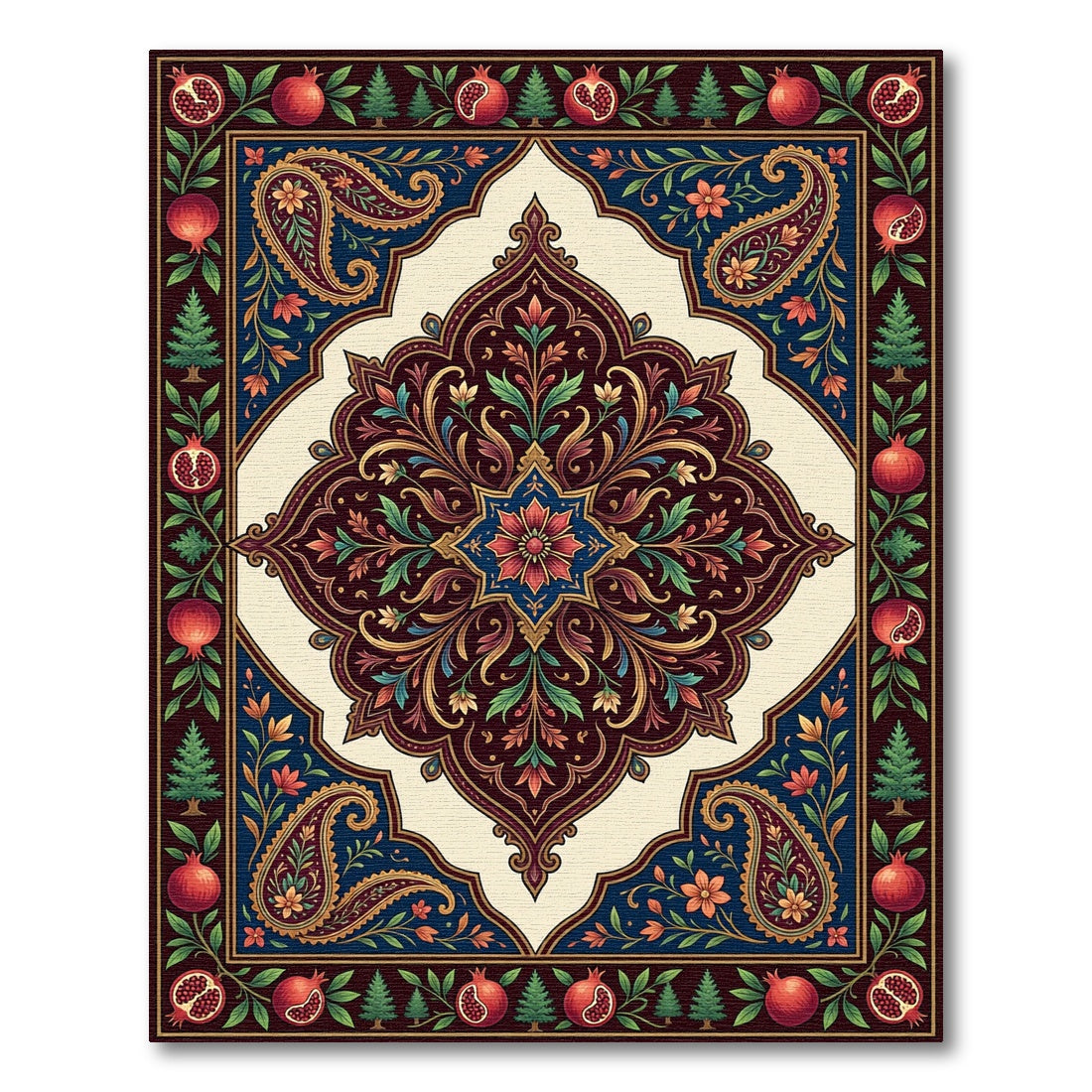 Ornate Pomegranate Paisley Floral Medallion Rug