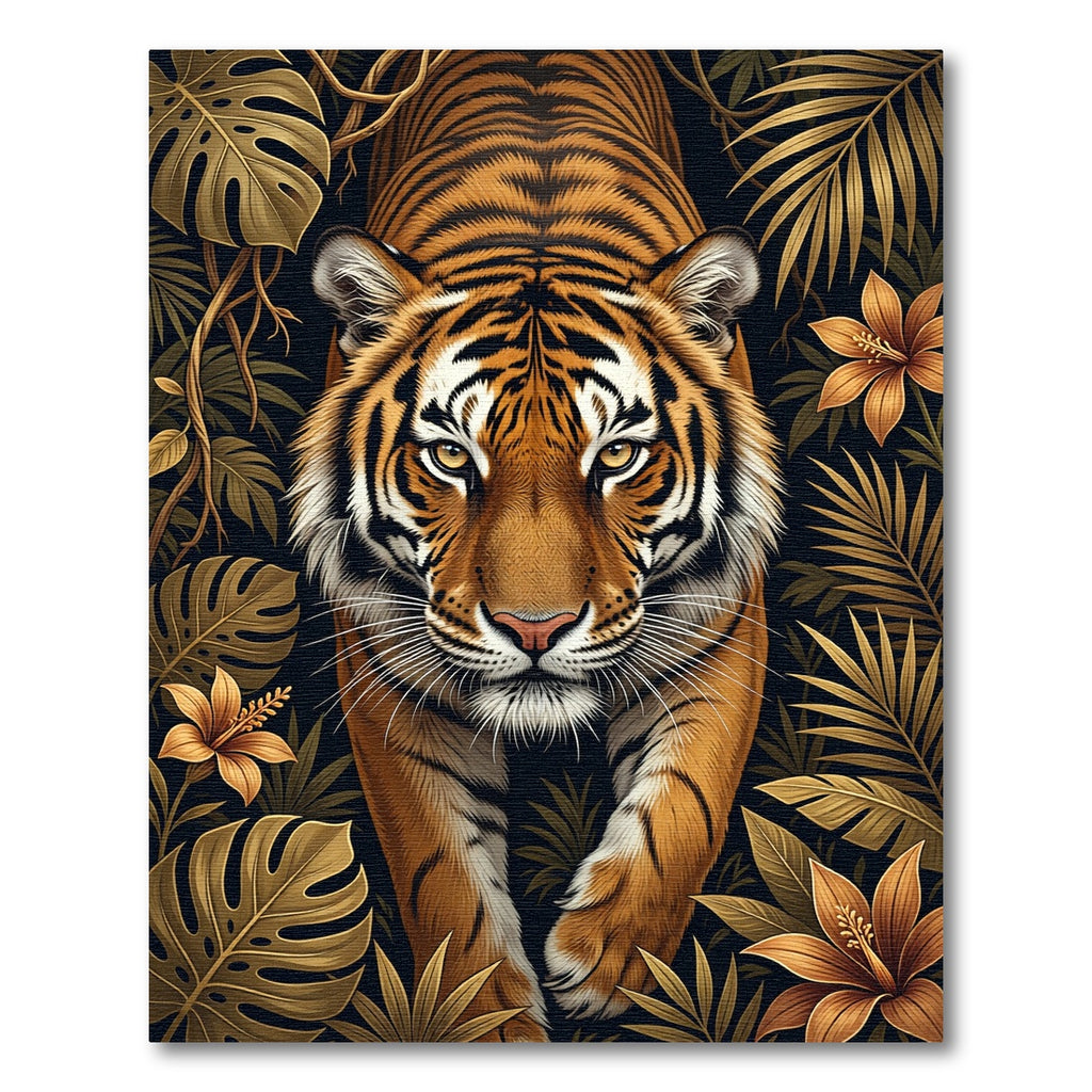 Golden Tiger Jungle Foliage Rug