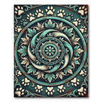 Teal Paw Print Mandala Scroll Rug
