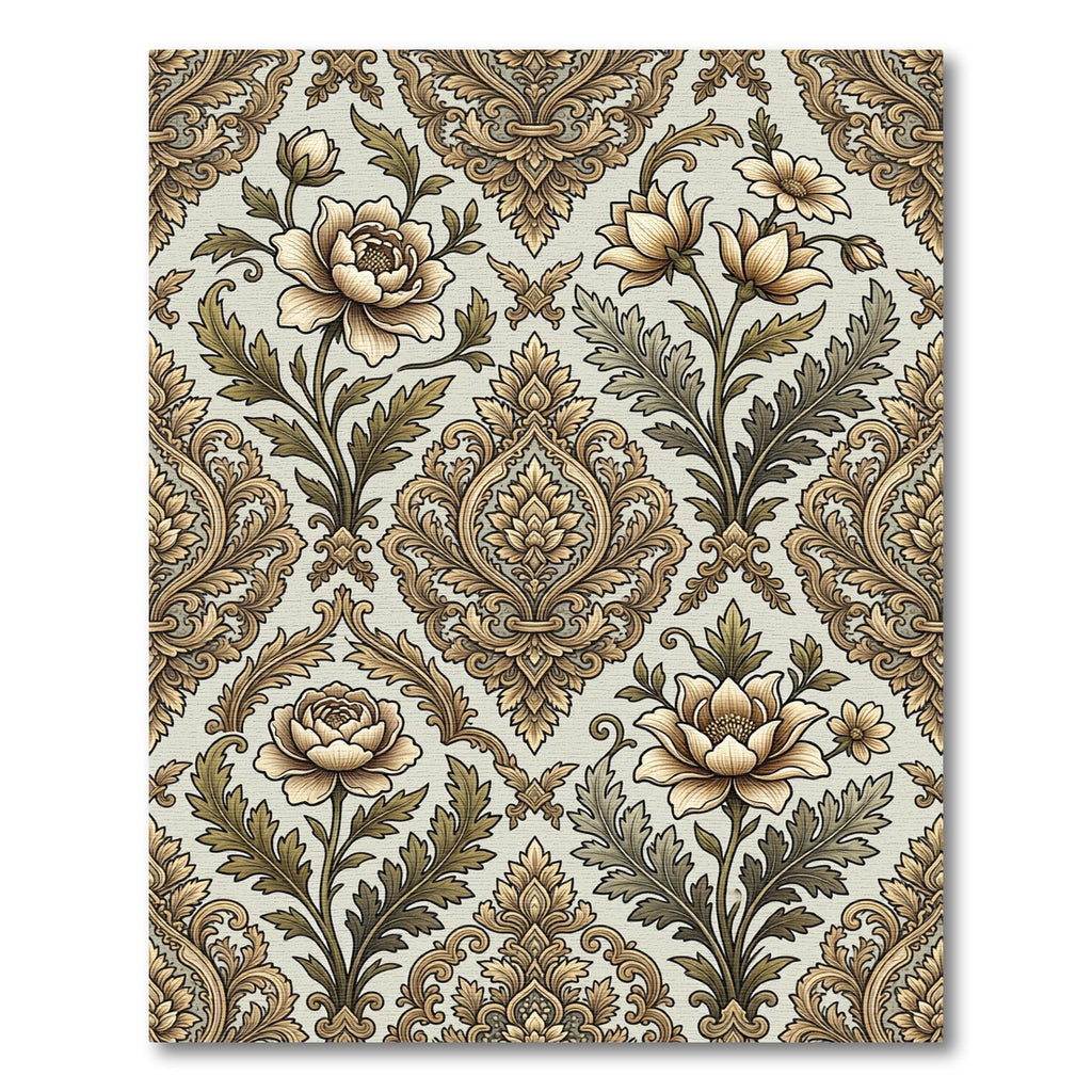 Golden Beige Floral Damask Wall Rug