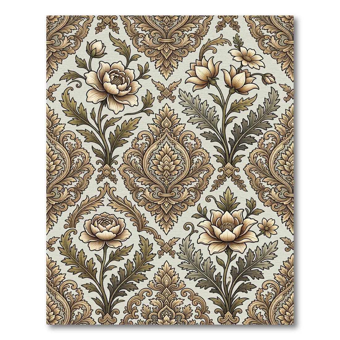 Golden Beige Floral Damask Wall Rug