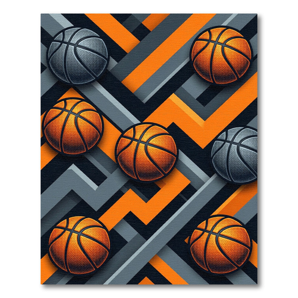 Orange and Gray Basketball Geometric Rug