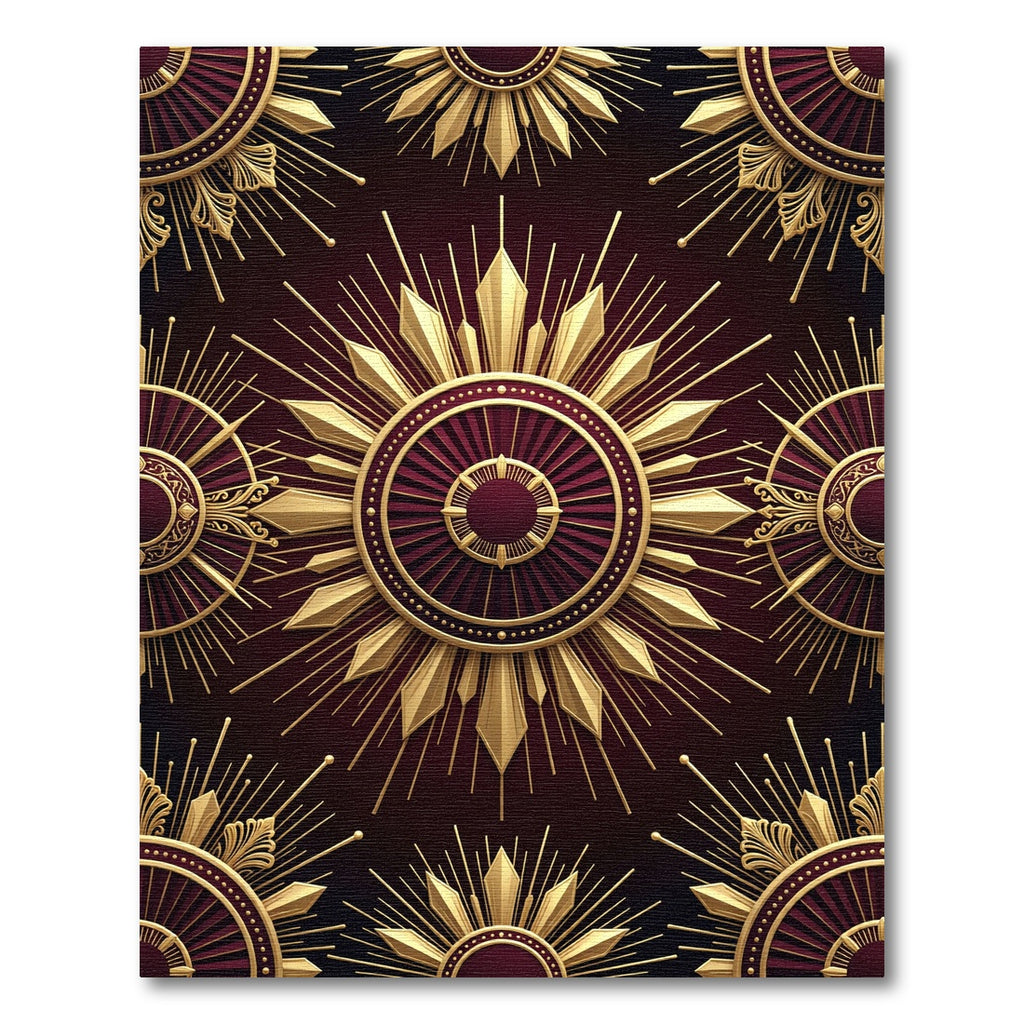 Luxurious Golden Sunburst Crimson Medallion Rug