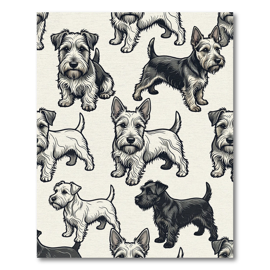 Whimsical Terrier Dog Repeat Illustration Rug