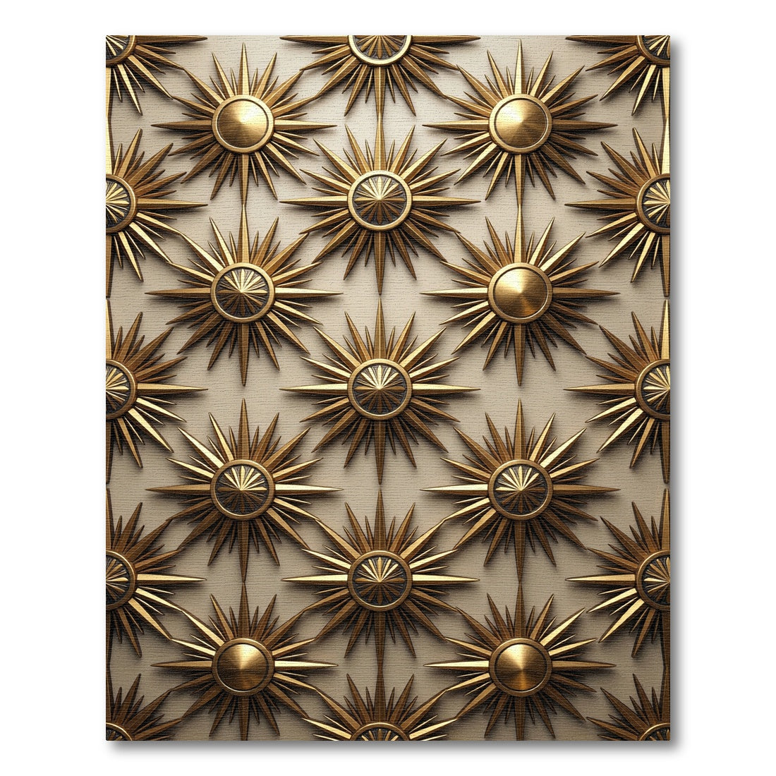 Golden Celestial Sunburst Geometric Rug