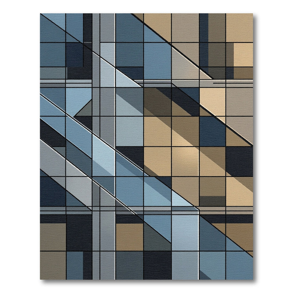 Modern Geometric Slate Blue Grids Rug