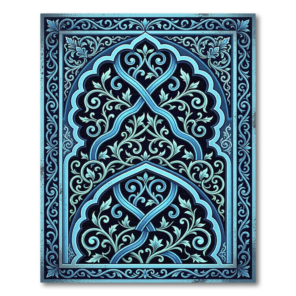 Elegant Teal Floral Archway Composition Rug