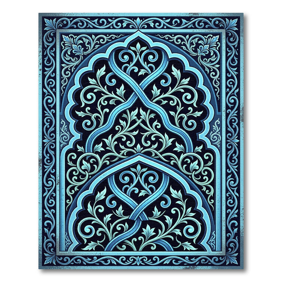 Elegant Teal Floral Archway Composition Rug