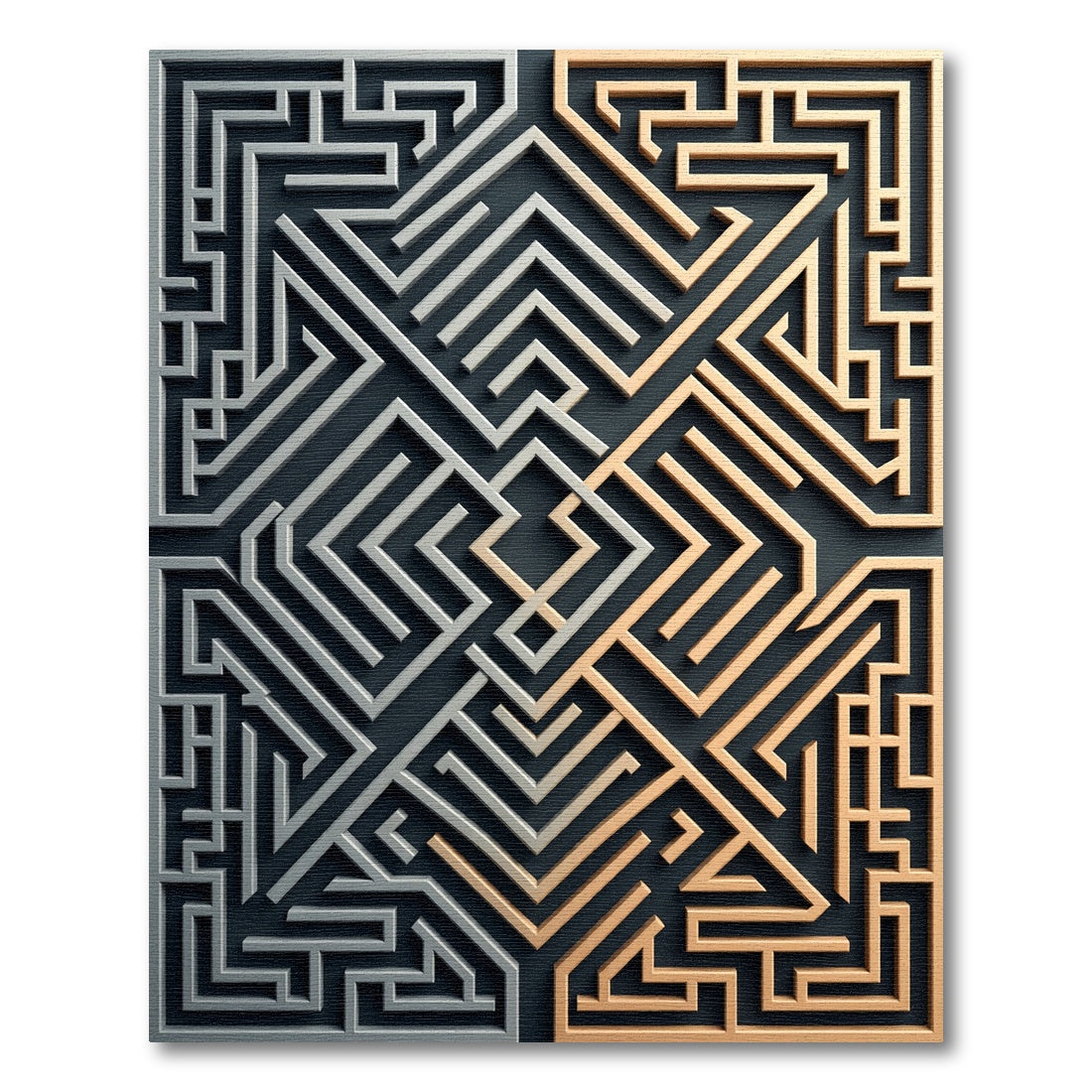 Metallic Gold Silver Geometric Labyrinth Rug