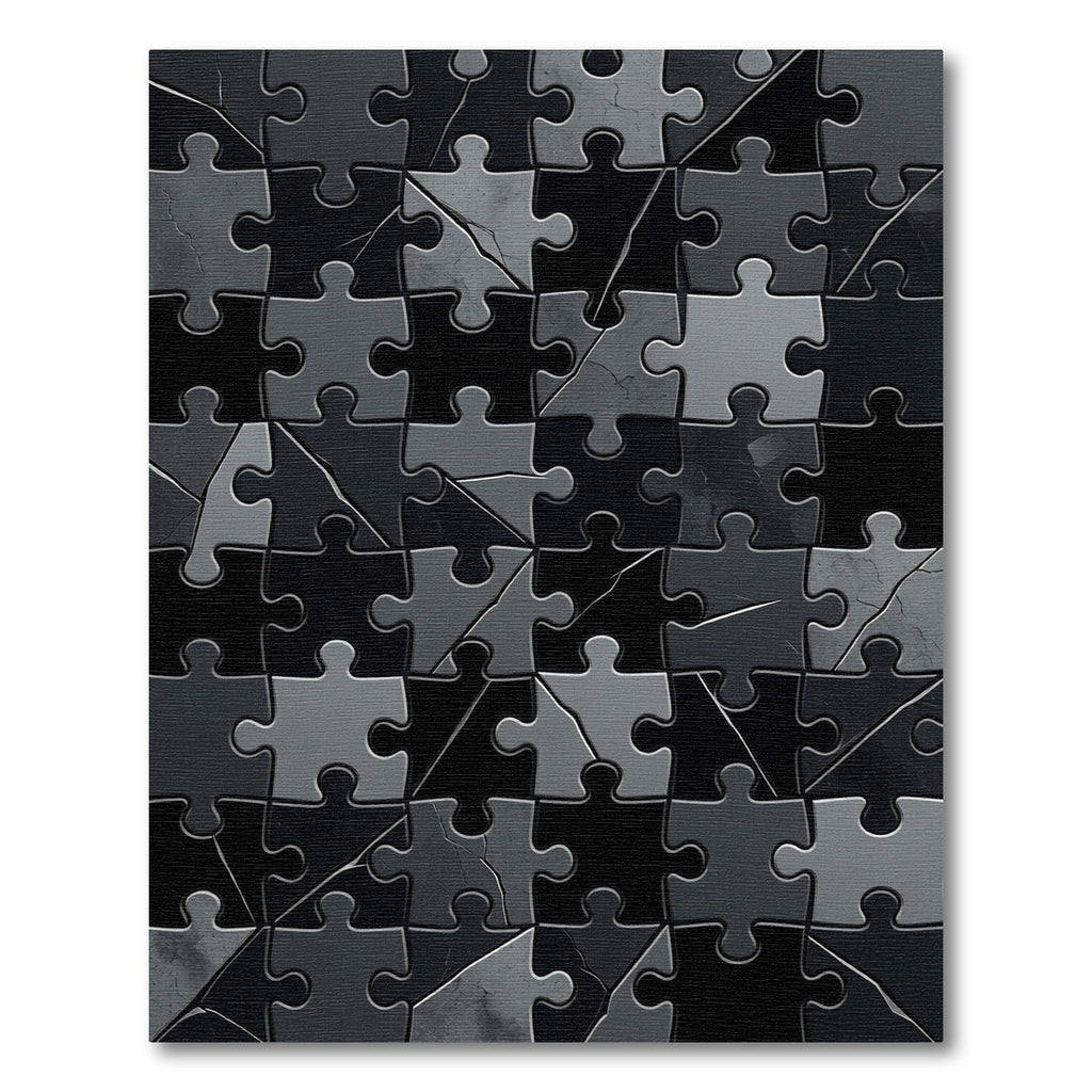 Monochrome Abstract Geometric Puzzle Tile Rug