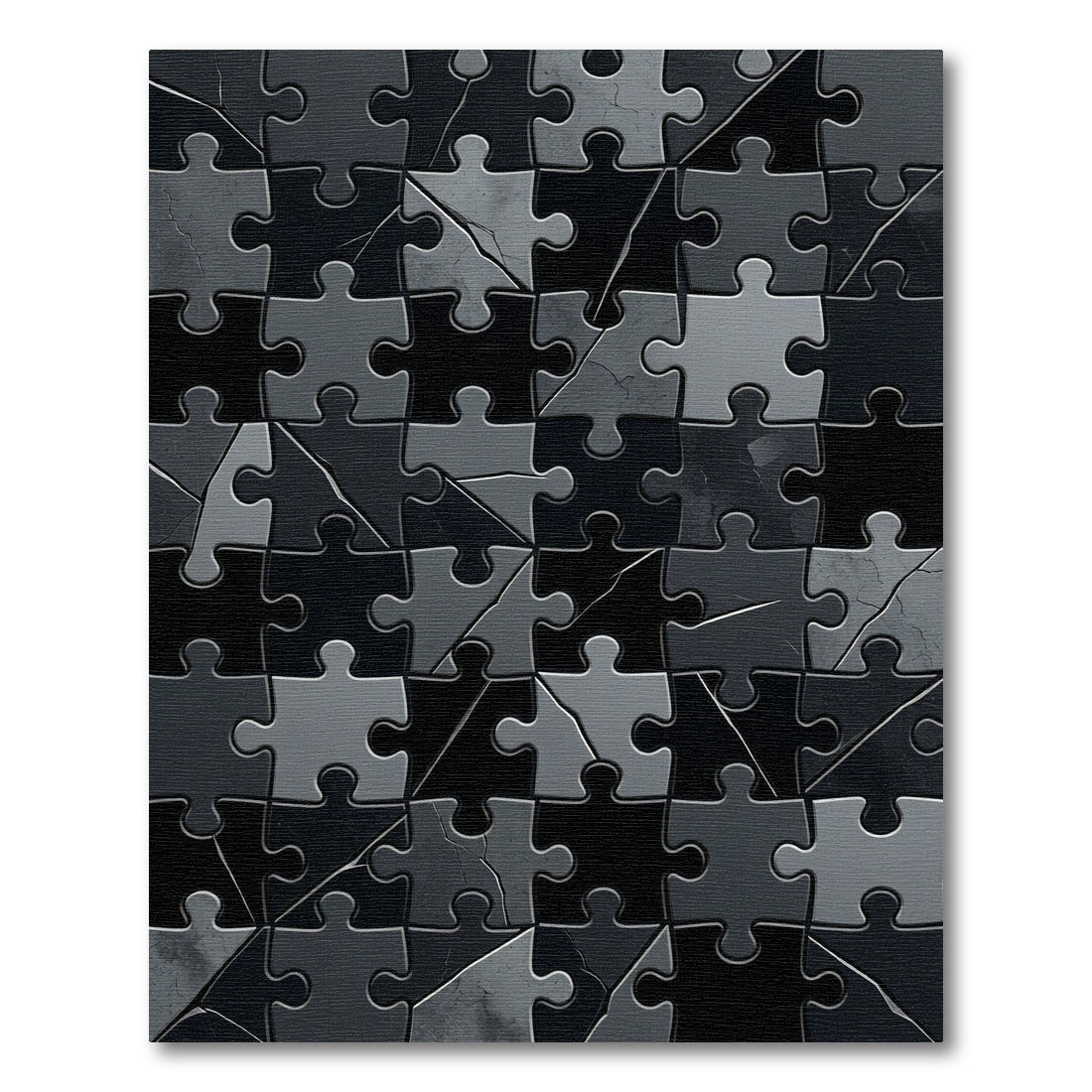 Monochrome Abstract Geometric Puzzle Tile Rug