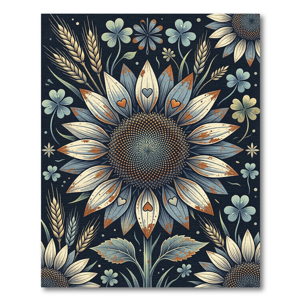 Rustic Sunflower Wheat and Clover Medallion Rug
