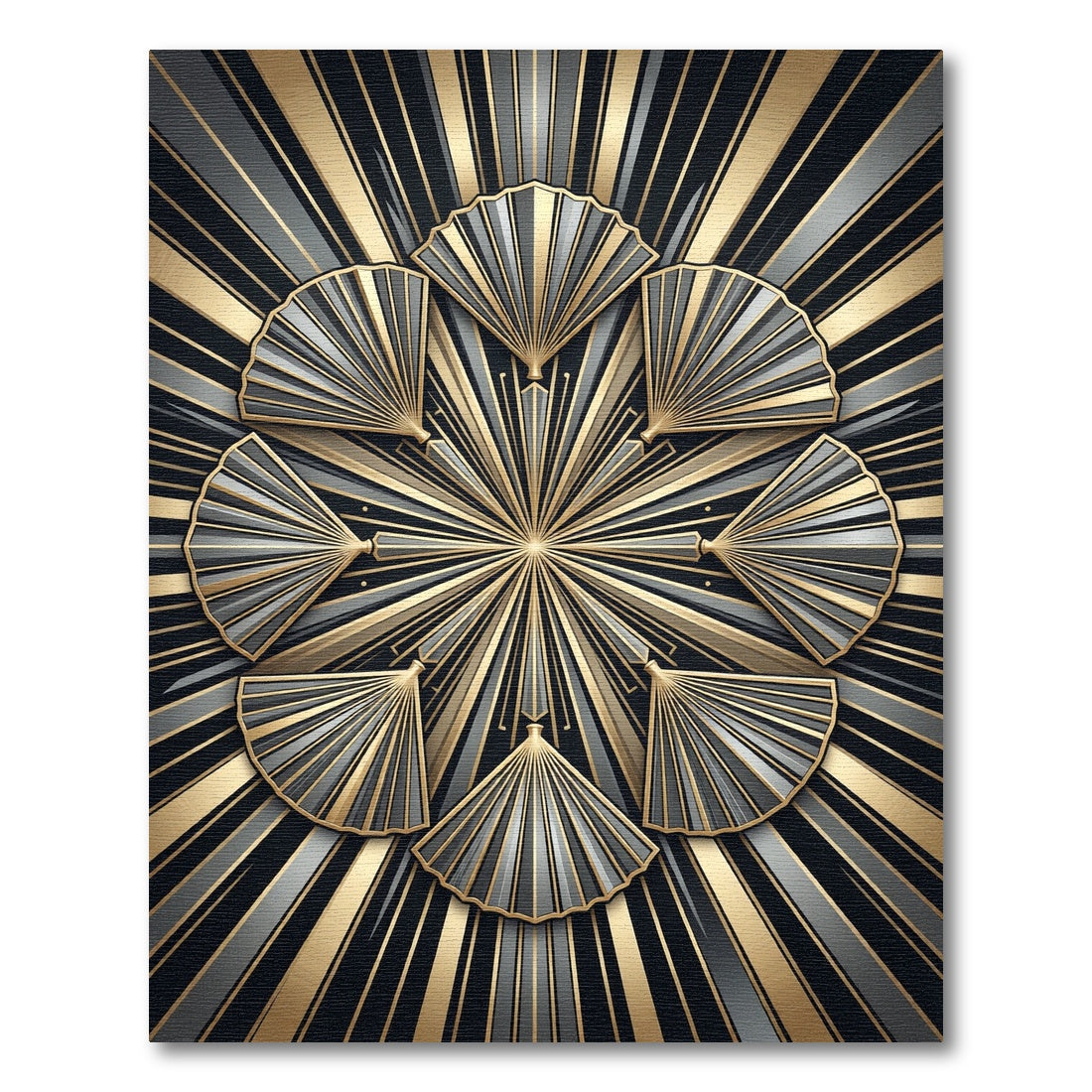 Art Deco Gold and Gray Fan Rug