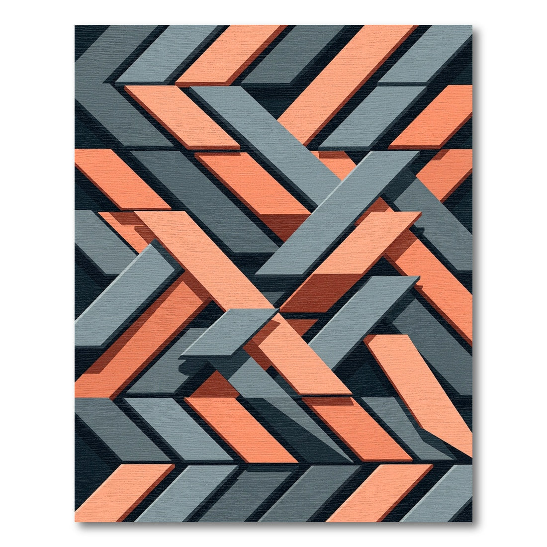 Geometric Salmon and Slate Abstract Interlocking Rug