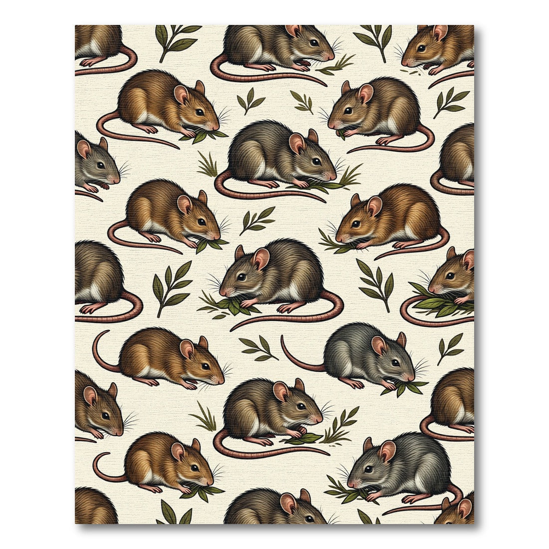 Whimsical Field Mice Cream Botanical Rug