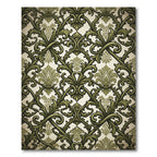 Olive Green Ornate Damask Scroll Rug