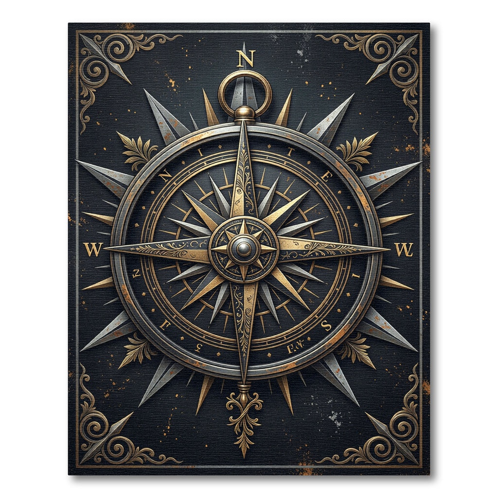 Antique Gold Nautical Compass Emblem Rug