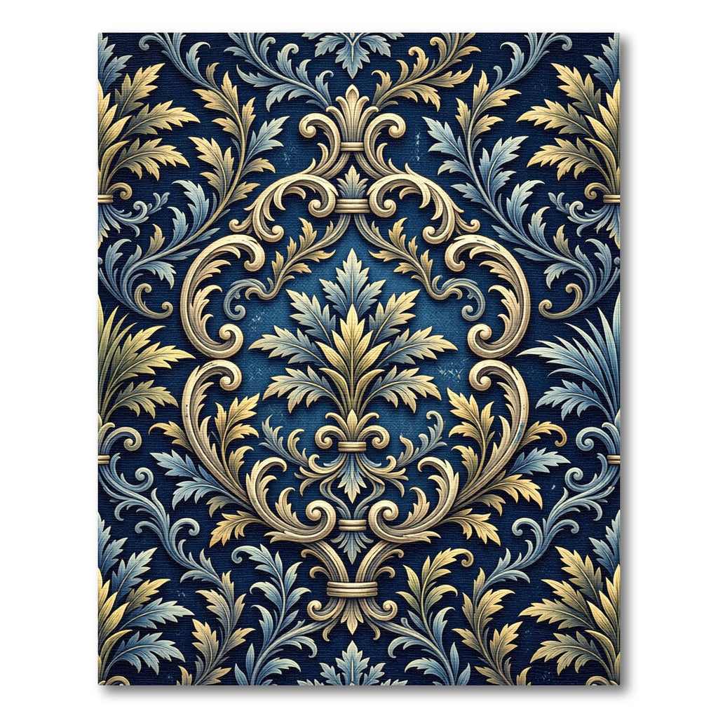 Ornate Golden Blue Floral Arrangement Rug
