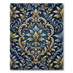 Ornate Golden Blue Floral Arrangement Rug