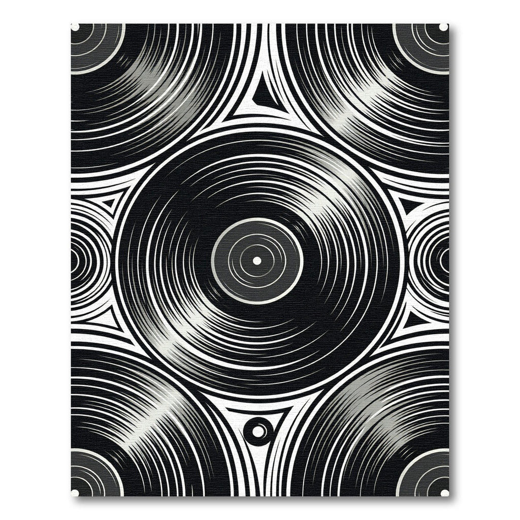 Monochrome Vinyl Record Geometric Art Rug