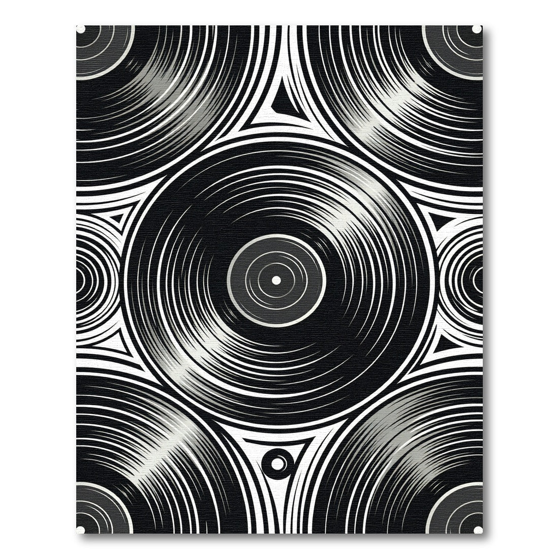 Monochrome Vinyl Record Geometric Art Rug