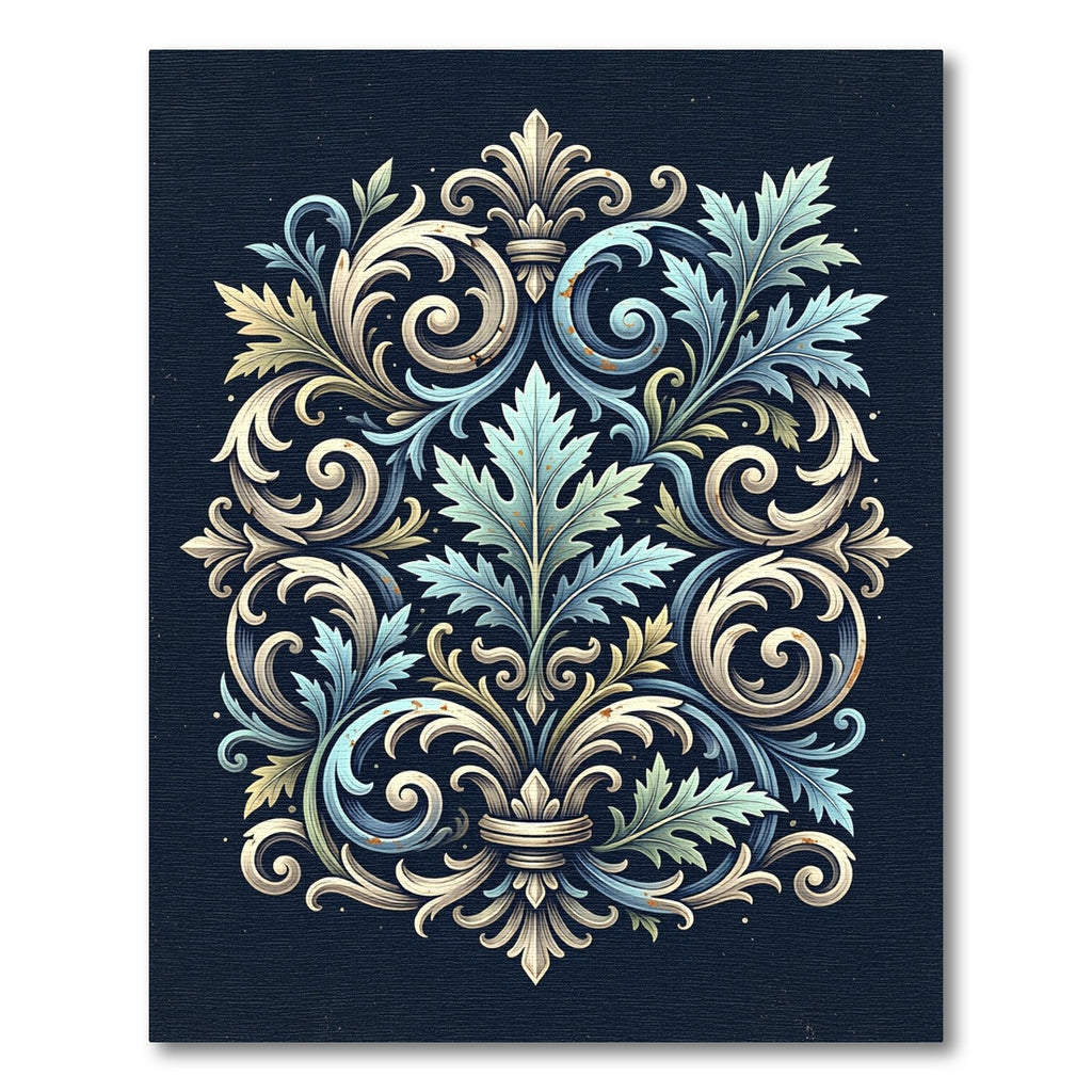 Ornate Blue and Cream Foliate Scroll Rug