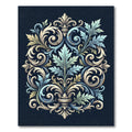 Ornate Blue and Cream Foliate Scroll Rug