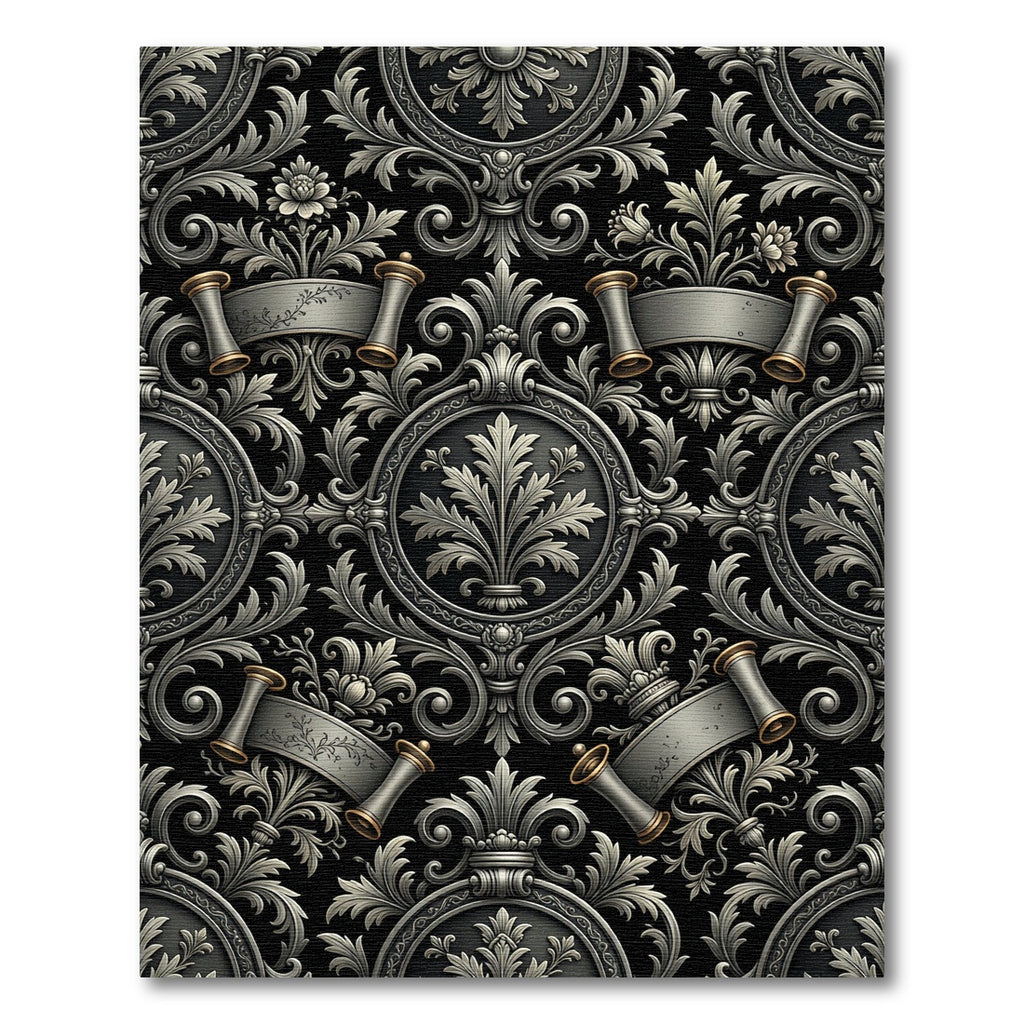 Ornate Silver Scroll Foliage Rug