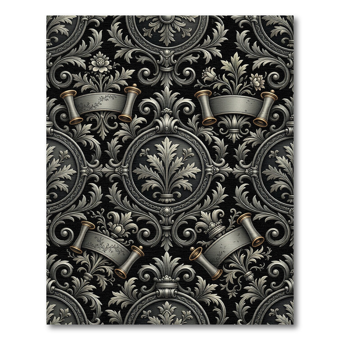 Ornate Silver Scroll Foliage Rug