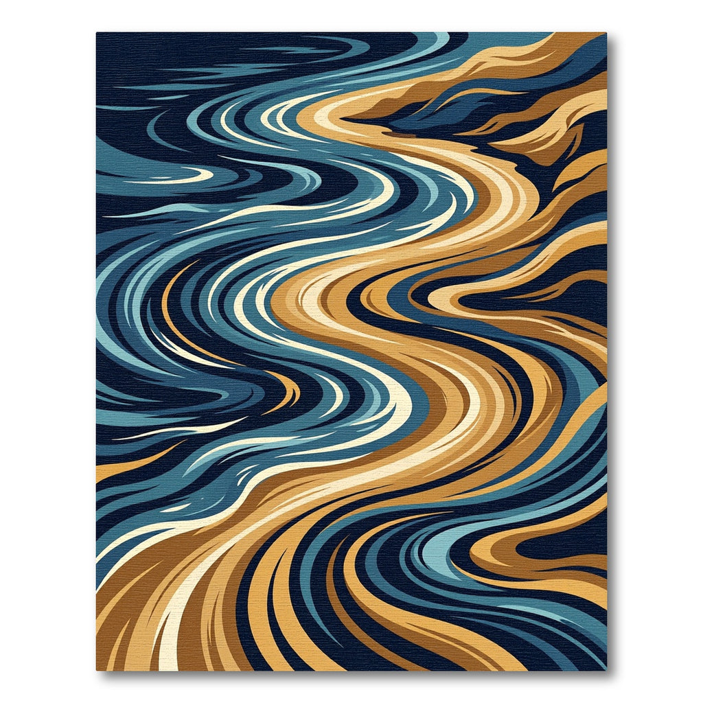 Abstract Blue Gold Swirl Flow Rug