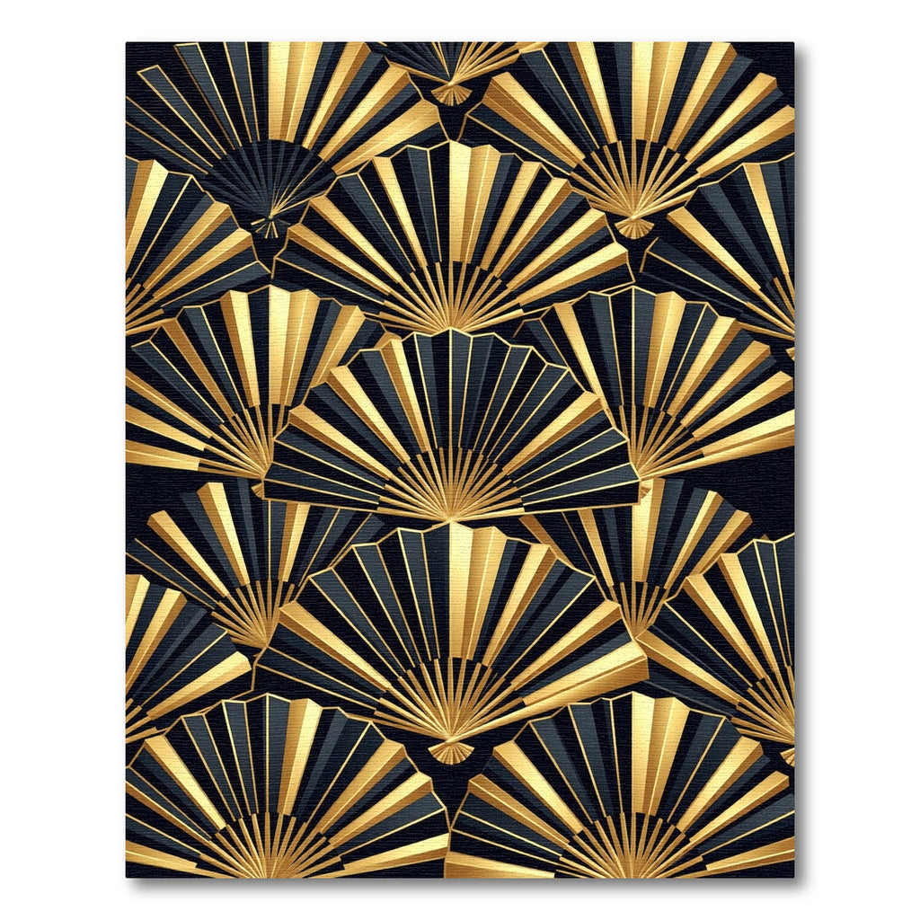 Art Deco Golden Fan Geometric Black Rug