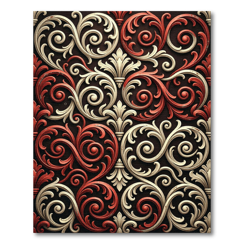 Elegant Crimson and Cream Scrollwork Rug
