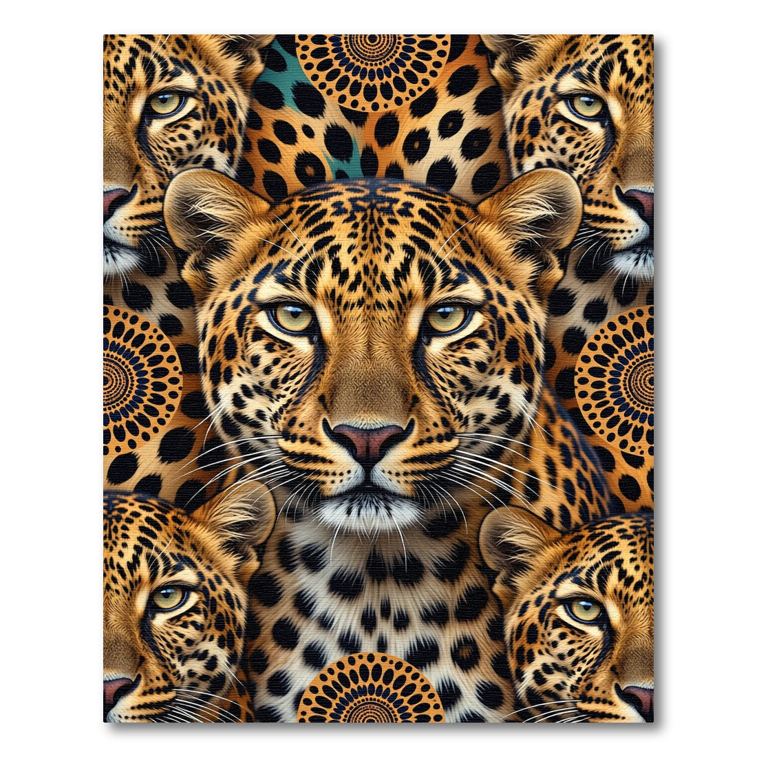 Exotic Leopard Face Sunburst Collage Rug