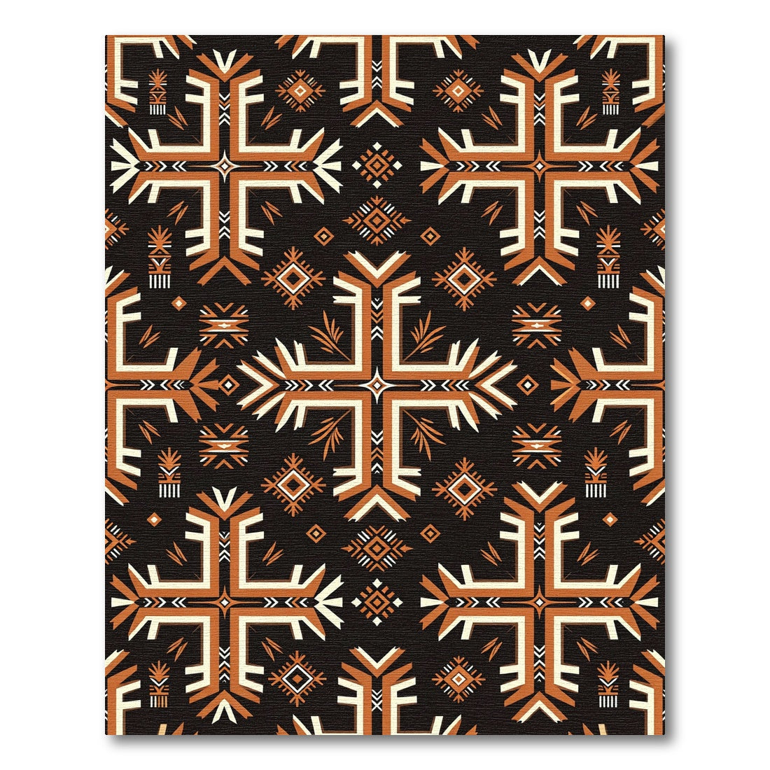 Earthy Ochre Geometric Cross Tile Rug