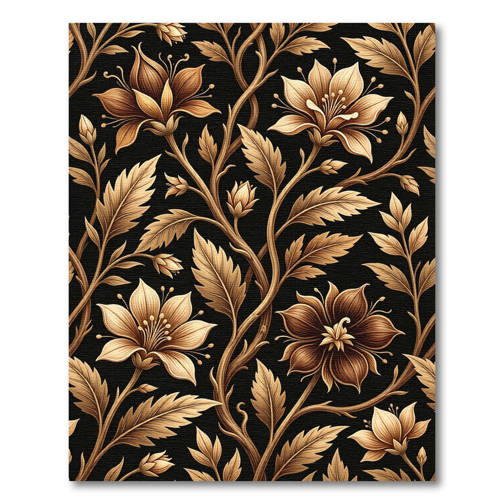 Golden FloralVine Black Background Rug