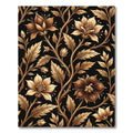 Golden FloralVine Black Background Rug