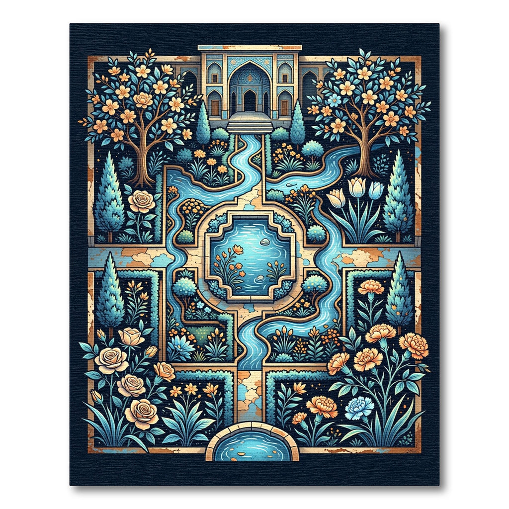Illuminated Azure Garden Floral Medallion Rug