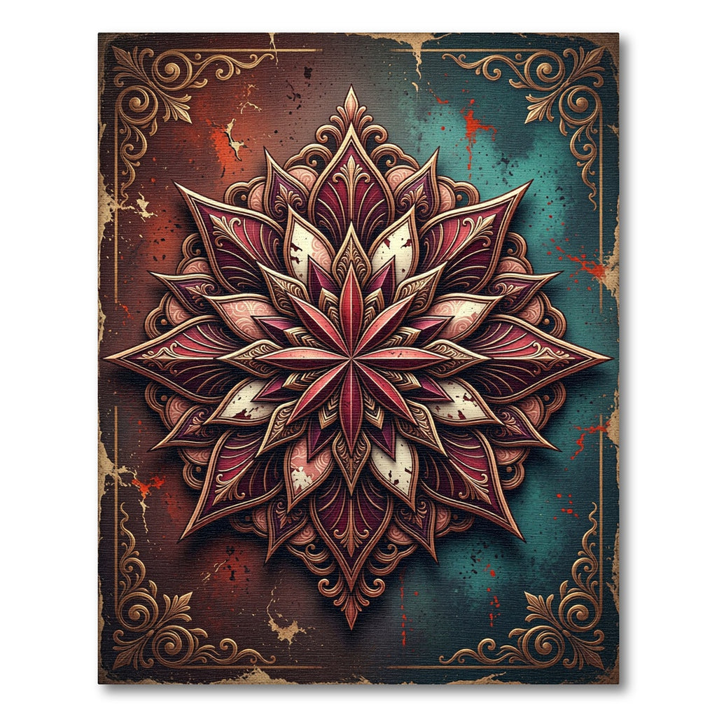 Ornate Crimson Teal Mandala Medallion Rug
