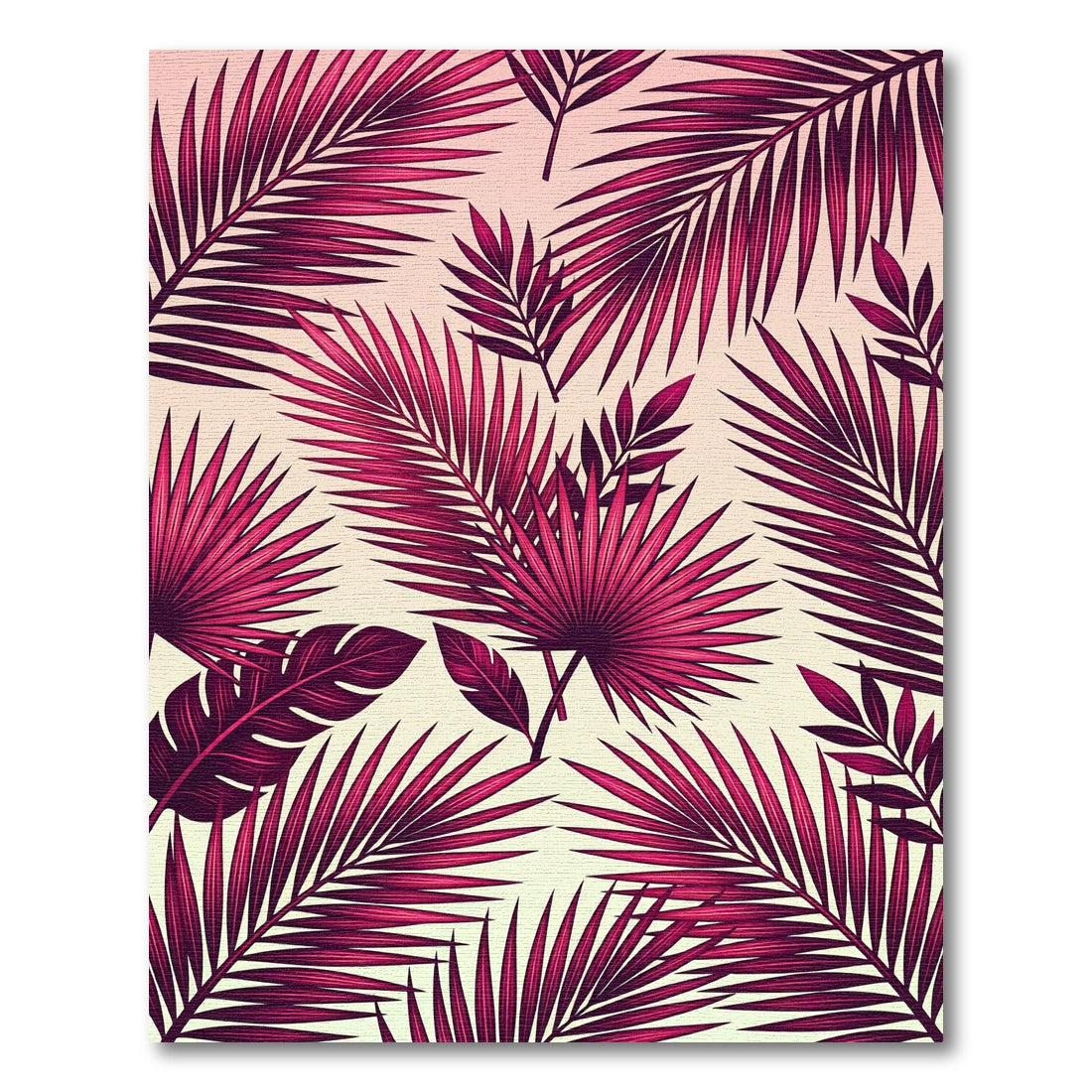 Vibrant Pink Palm Frond Arrangement Rug