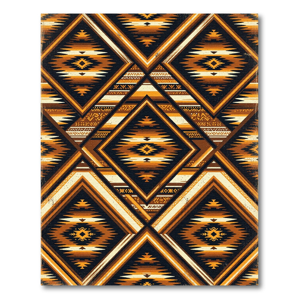 Earthy Amber Geometric Aztec Diamond Rug