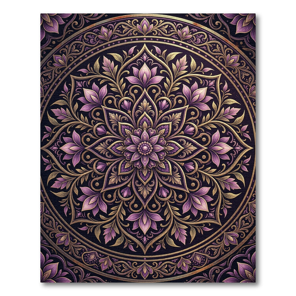 Ornate Purple Gold Floral Mandala Rug